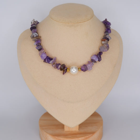 Colar Pedras Roxas e Pérola