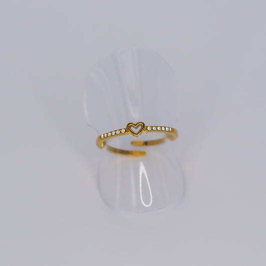 Anel Ajustável Coração e Brilhos