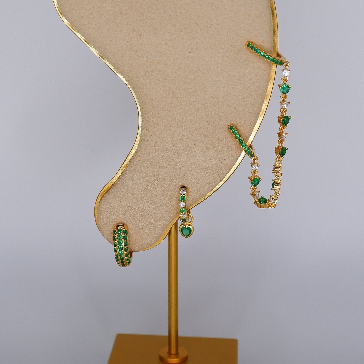 Argola S925 Verde Corrente c/ Brilhantes