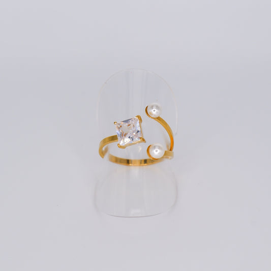 Anel ajustável Brilhante e Pérolas