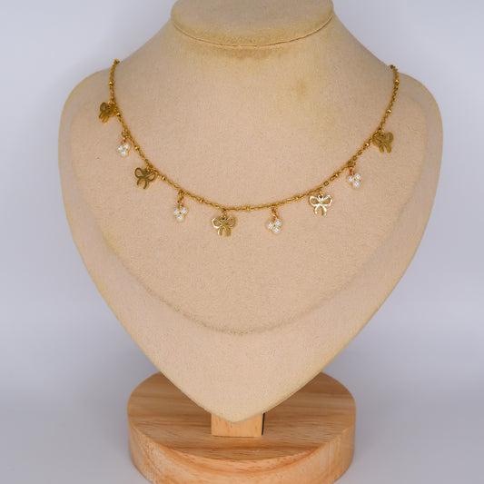 Colar Laços e Pérolas Pendentes