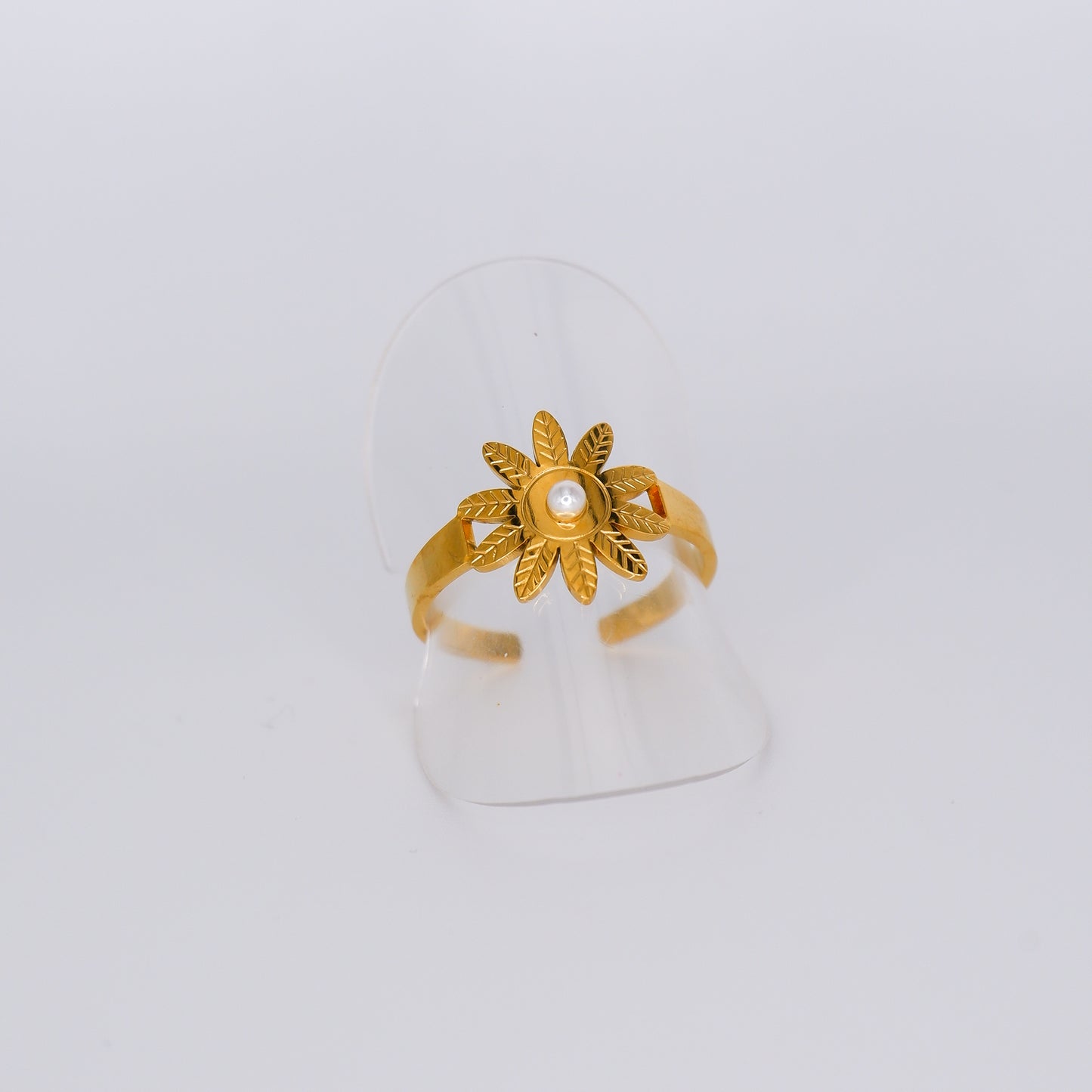 Anel Ajustável Flor com Pérola