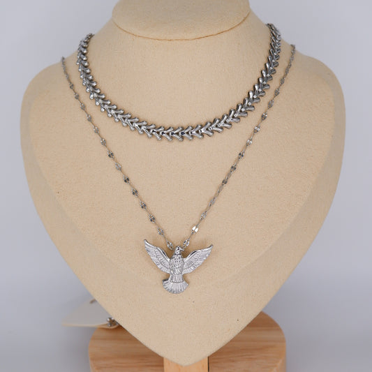 Colar Prateado Malha e Fénix