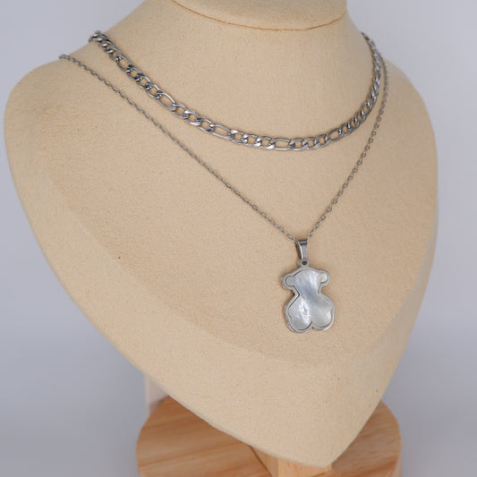 Colar Prateado Ursinho e Malha