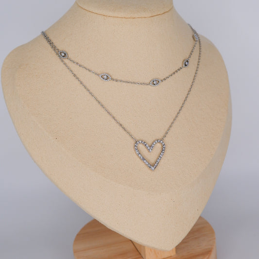 Colar Prateado Coração e Olhos