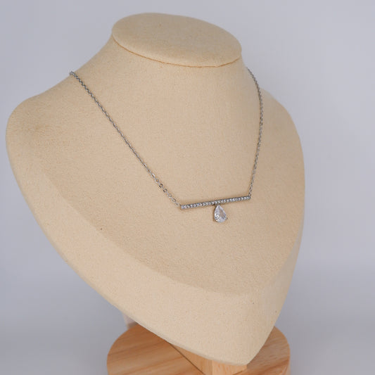 Colar Prateado Reto com Gota