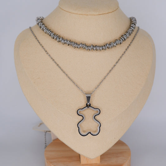 Colar Prateado Ursinho e Malha