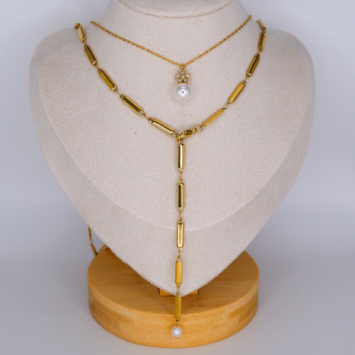 Colares Pérola com Brilho e Retângulos