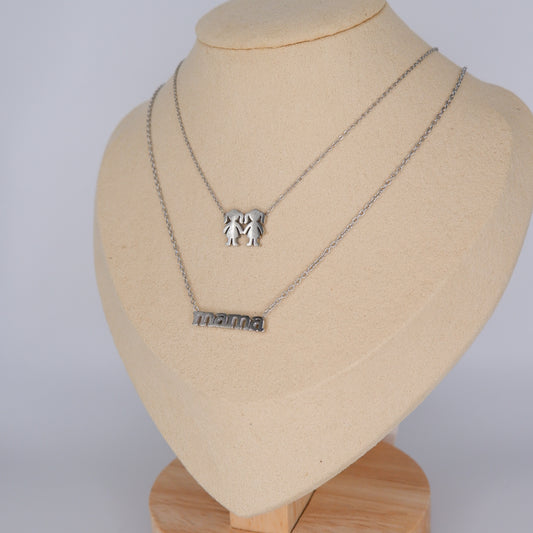 Colar Prateado Meninas e Mama