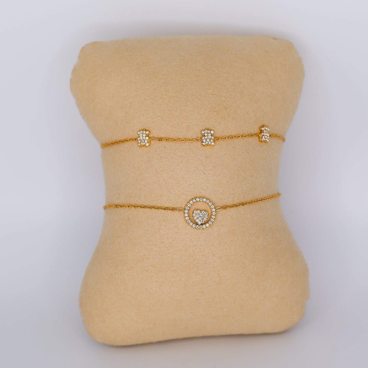 Pulseira Aço Inoxidável Ursos e Coração Brilhante