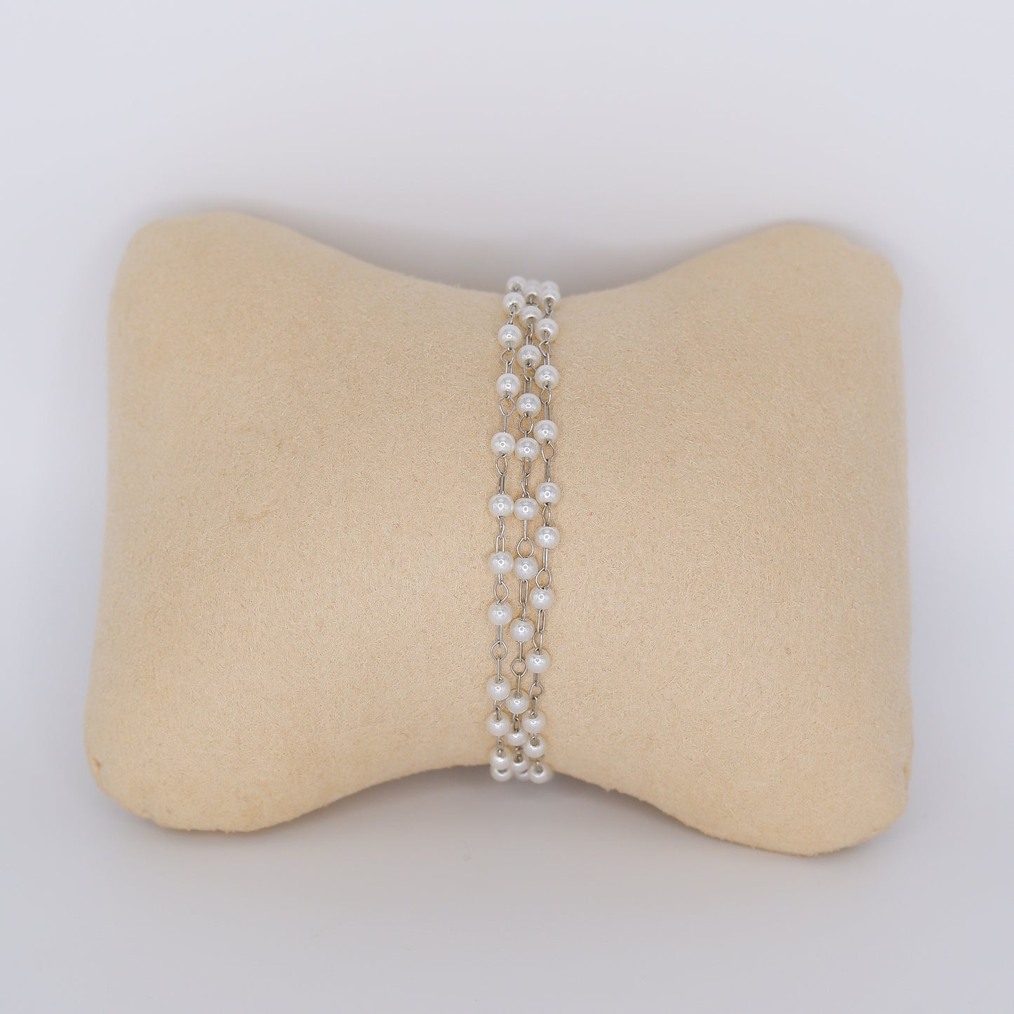 Pulseira Aço Inoxidável Bolinhas Pérolas Tripla