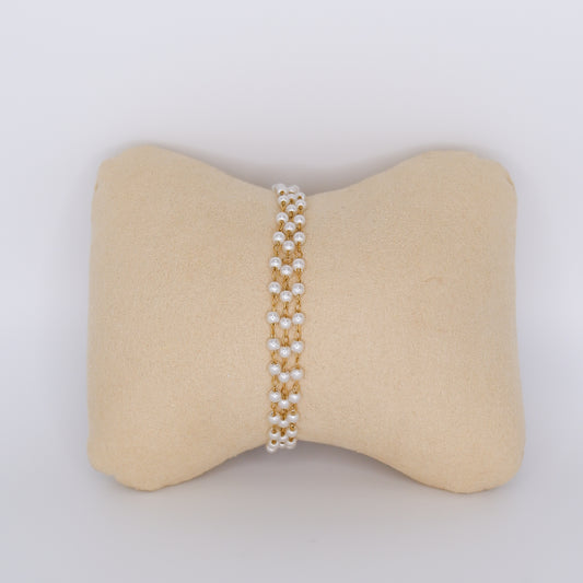 Pulseira Aço Inoxidável Bolinhas Pérolas Tripla