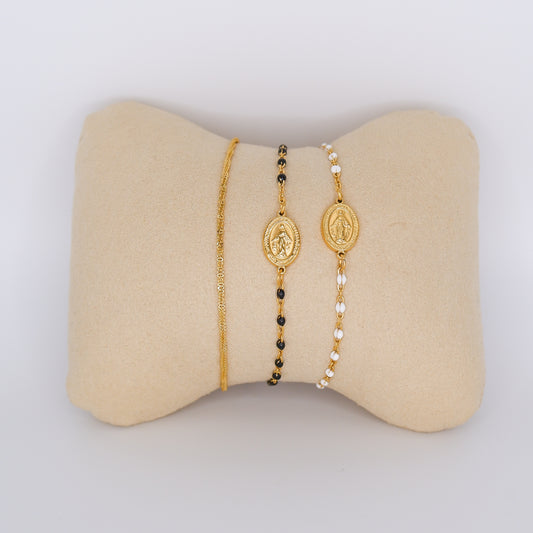 Pulseira Aço Inoxidável Medalha e Malha Fina