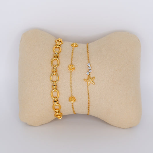 Pulseira Aço Inoxidável Círculos, Flores, Estrela