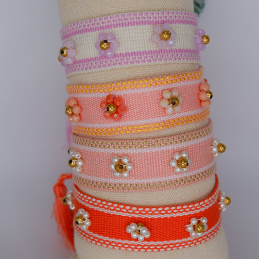 Pulseira Tecido Ajustável Flores