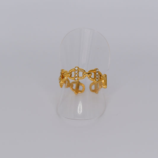 Anel Ajustável Dourado com Brilhantes