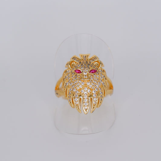 Anel Ajustável Dourado Leão Brilhante