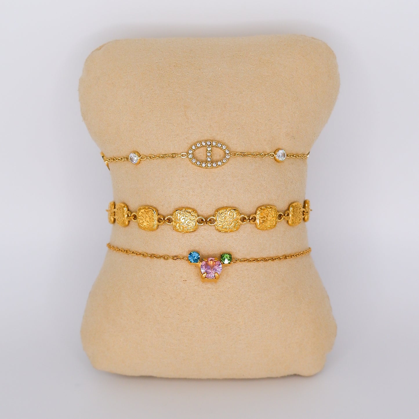 Pulseira Aço Inoxidável Circulo Brilhante, Círculos e Brilhos Coloridos