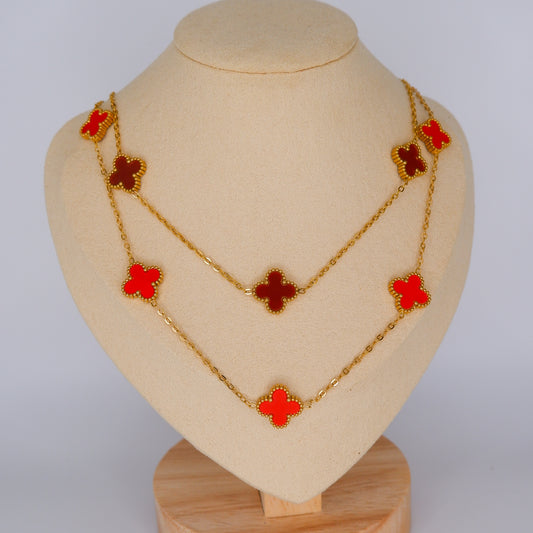 Colar Trevos Vermelho e Bordeaux