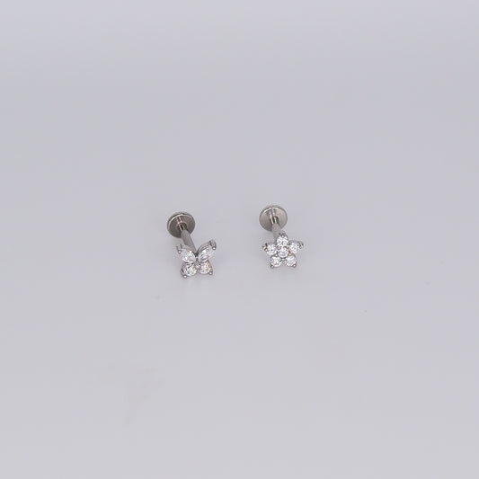Piercing Achatado Borboleta e Flor