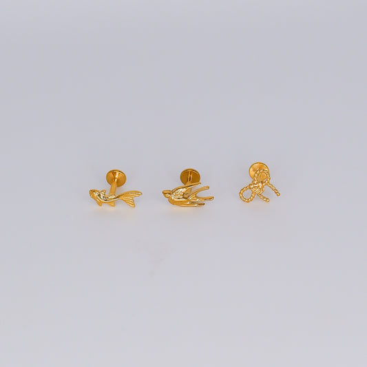 Piercing Achatado Andorinha, Peixe e Laço