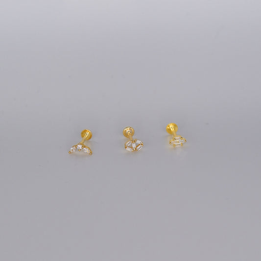 Piercings Achatados Dourados #10 3 Brilhantes, Oval e 4 rectângulos