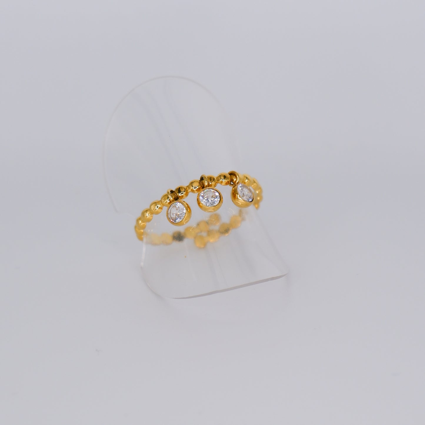 Anel Ajustável Dourado 3 Pedras