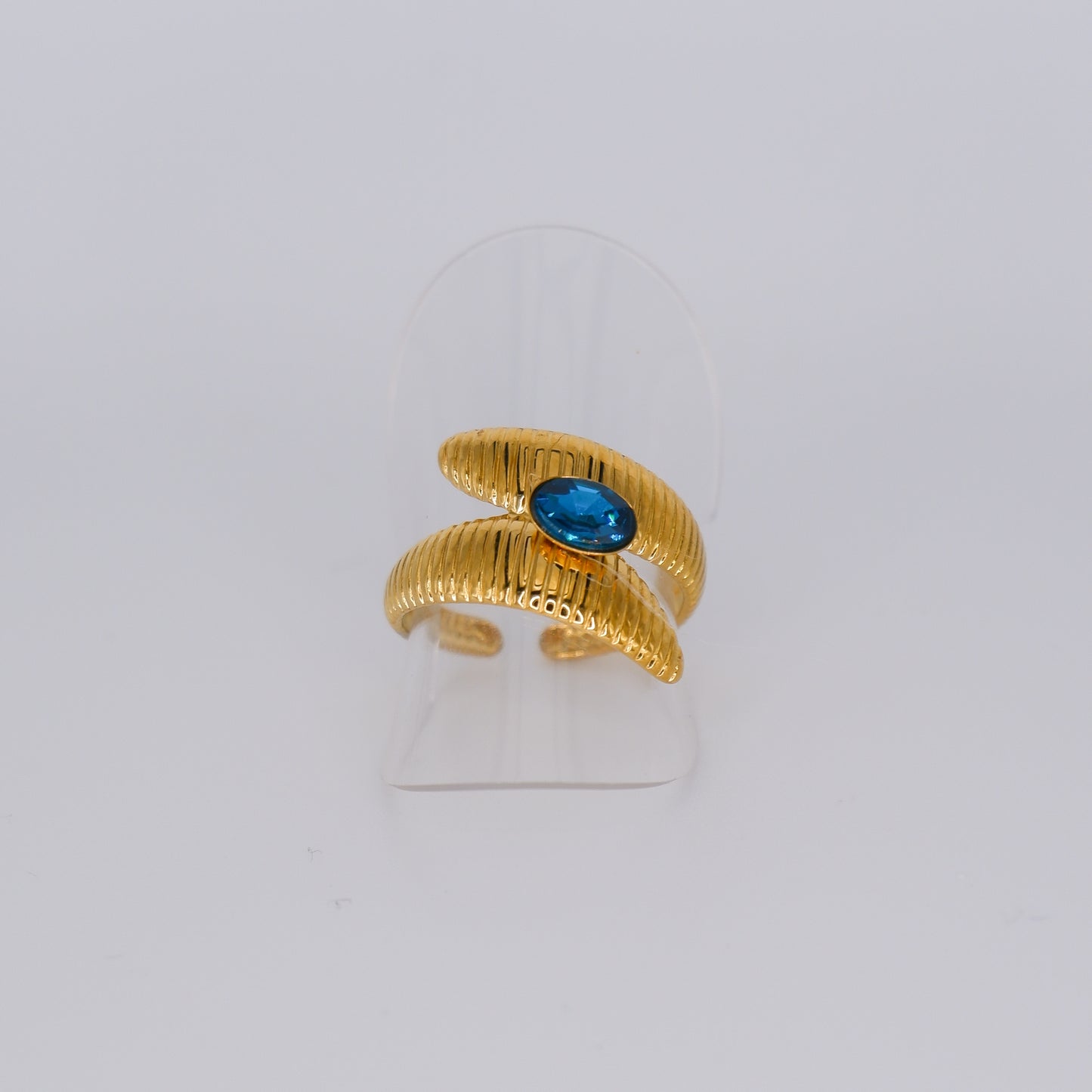Anel Ajustável Dourado Pedra Azul