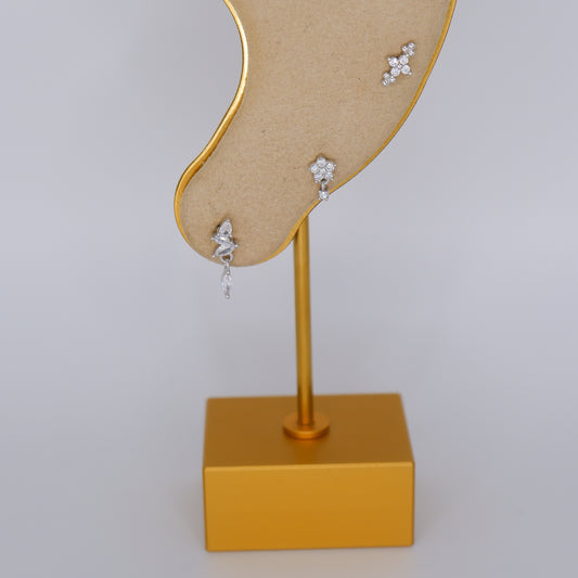 Piercings Achatados Prateados #10 Pendente e Flores