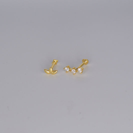 Piercings Achatados Dourados #11 Dourado e Brilhantes