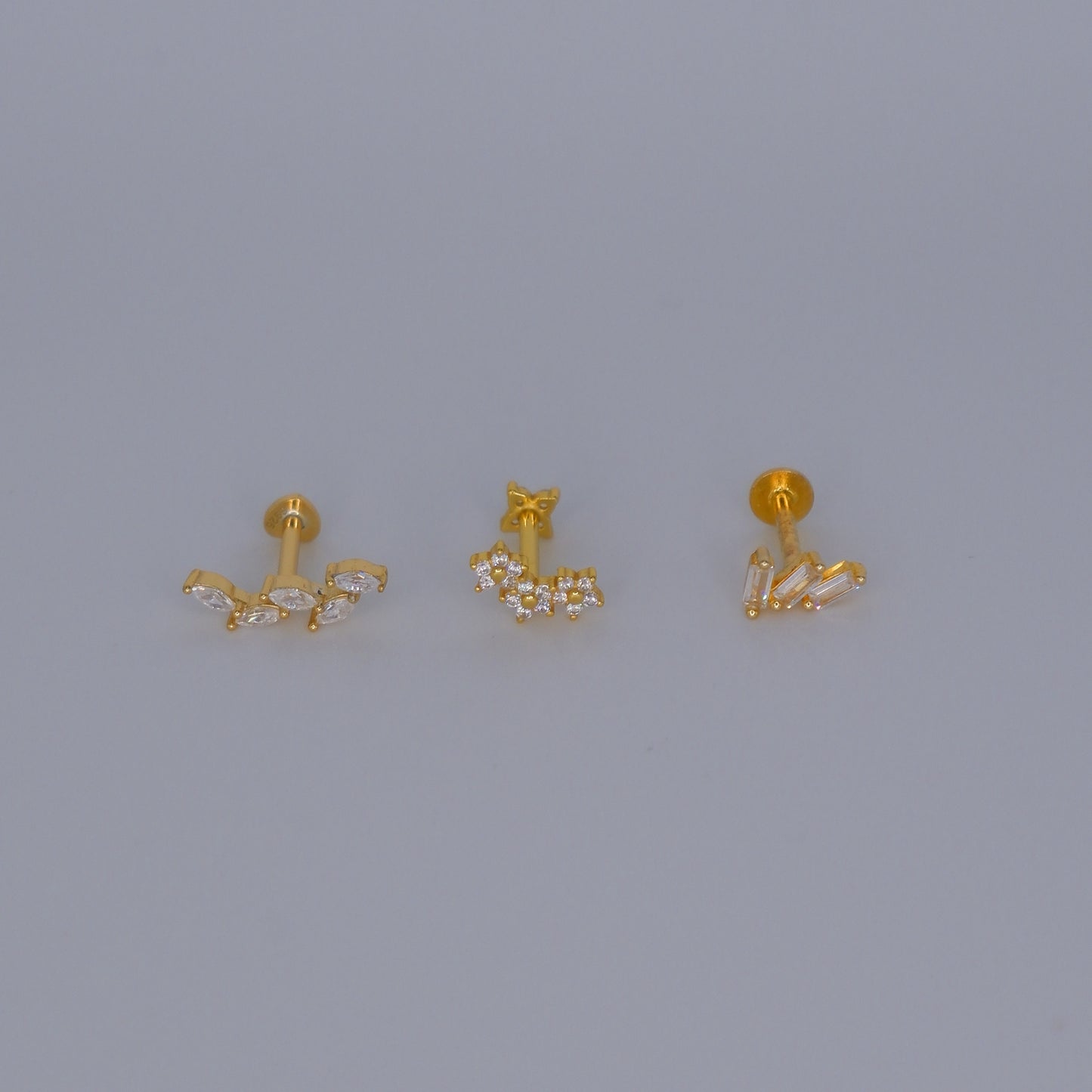 Piercings Achatados Dourados #12 Folha, Flores e 3 Rectângulos