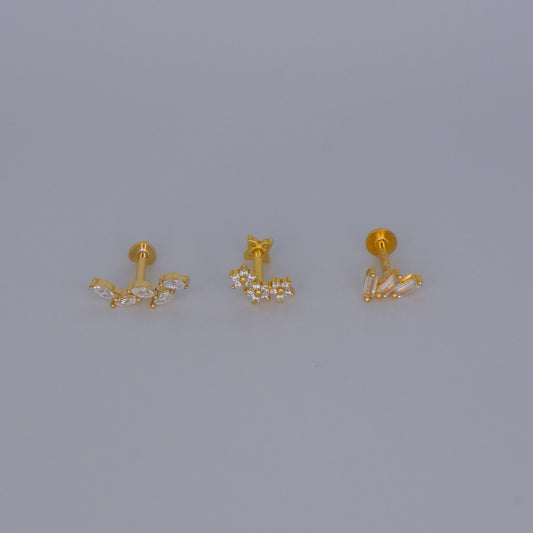Piercings Achatados Dourados #12 Folha, Flores e 3 Rectângulos