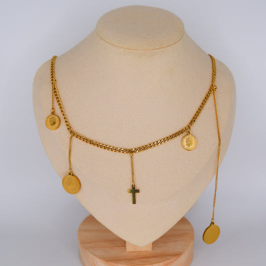 Colar Cruz com Moedas