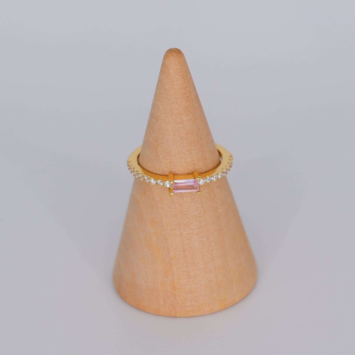 Anel S925 Rectângulo Rosa Bébé