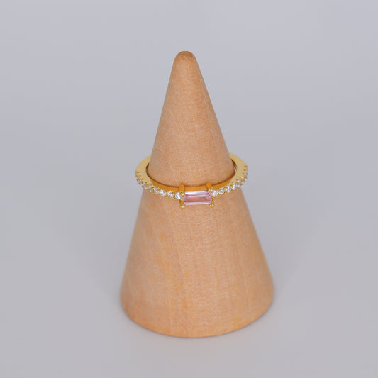 Anel S925 Rectângulo Rosa Bébé