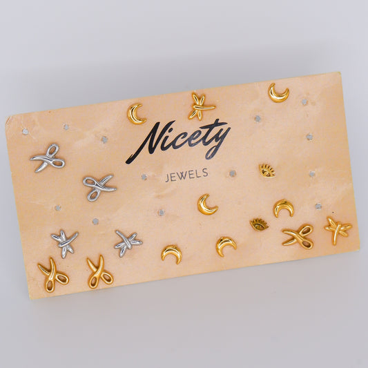 Brinco de Espeto Tesoura, Lua, Libelinha e Olho