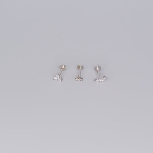 Piercings Achatados Prateados #12 Flor, Risco e Curvo