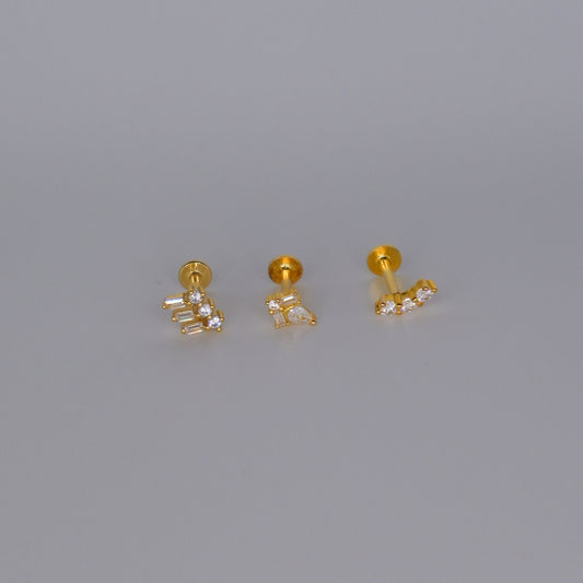 Piercings Achatados Dourados #13 3Risos, Flor, curvo