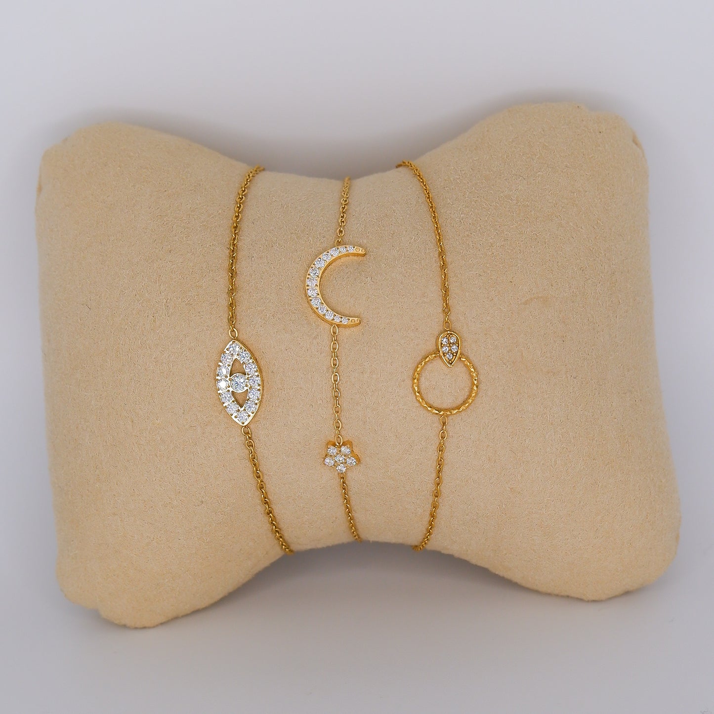 Pulseira Aço Inoxidável Bola, Olho e lua com Flor