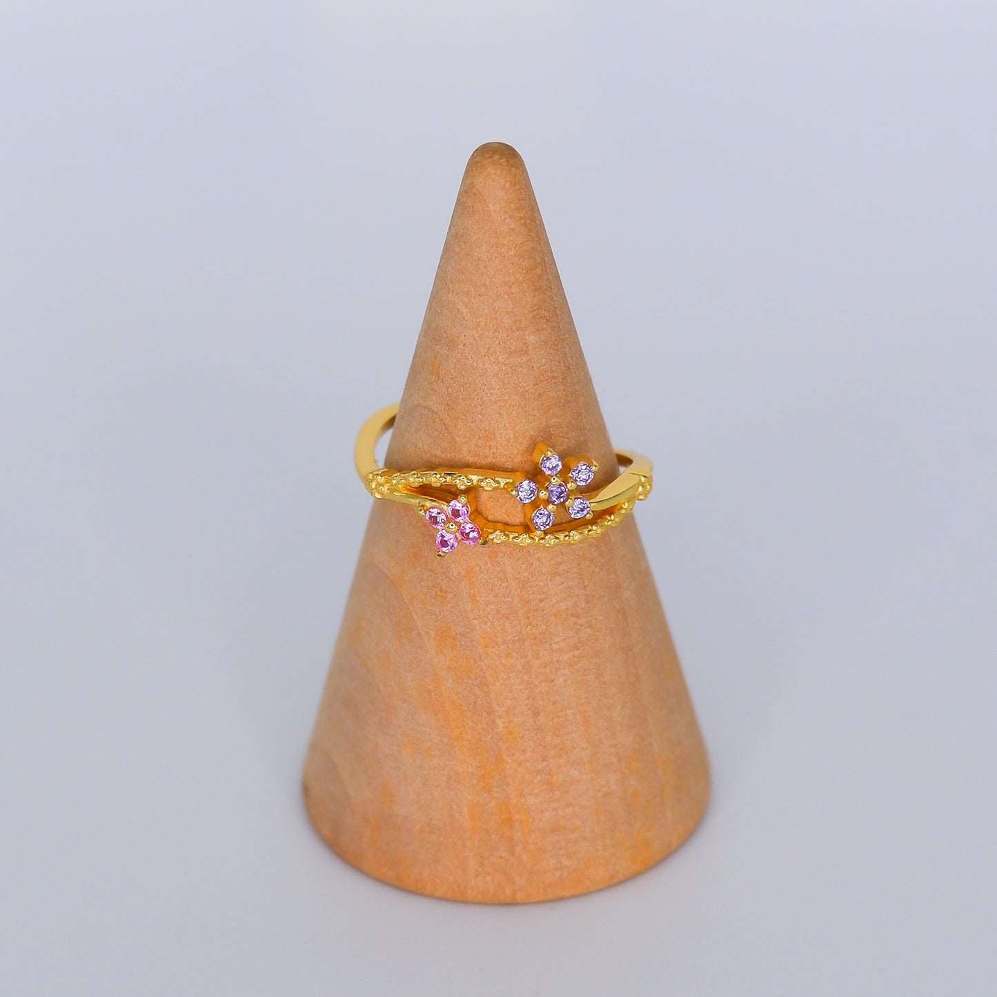 Anel S925 Flor Rosa e Lilás