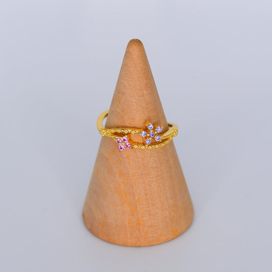 Anel S925 Flor Rosa e Lilás