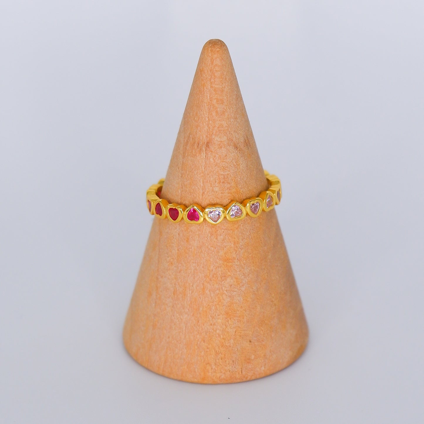 Anel S925 Corações Tons Rosa