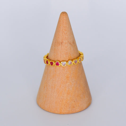 Anel S925 Corações Tons Rosa