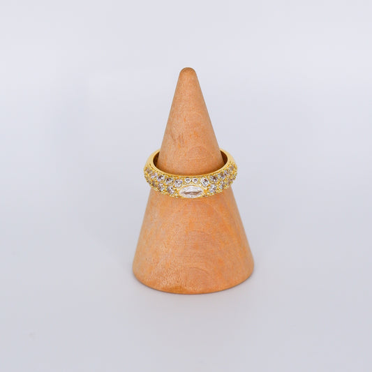 Anel S925 1 Pedra Oval Dourado