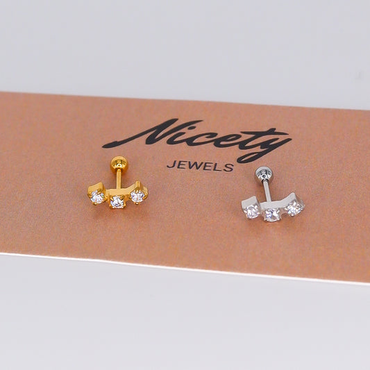 Piercing Aço Inoxidável 3 Brilhos Curvo