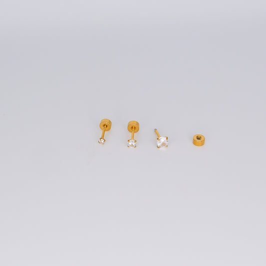 Piercing Aço Inoxidável 3 tamanhos Ponto Luz Dourado