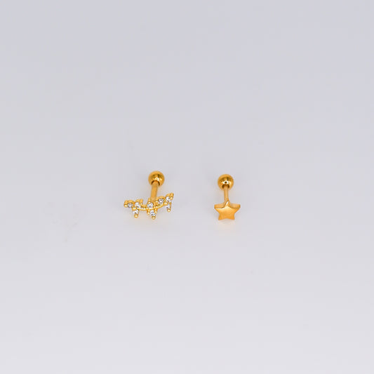 Piercing Aço Inoxidável 2 Flores com Brilho e Estrela