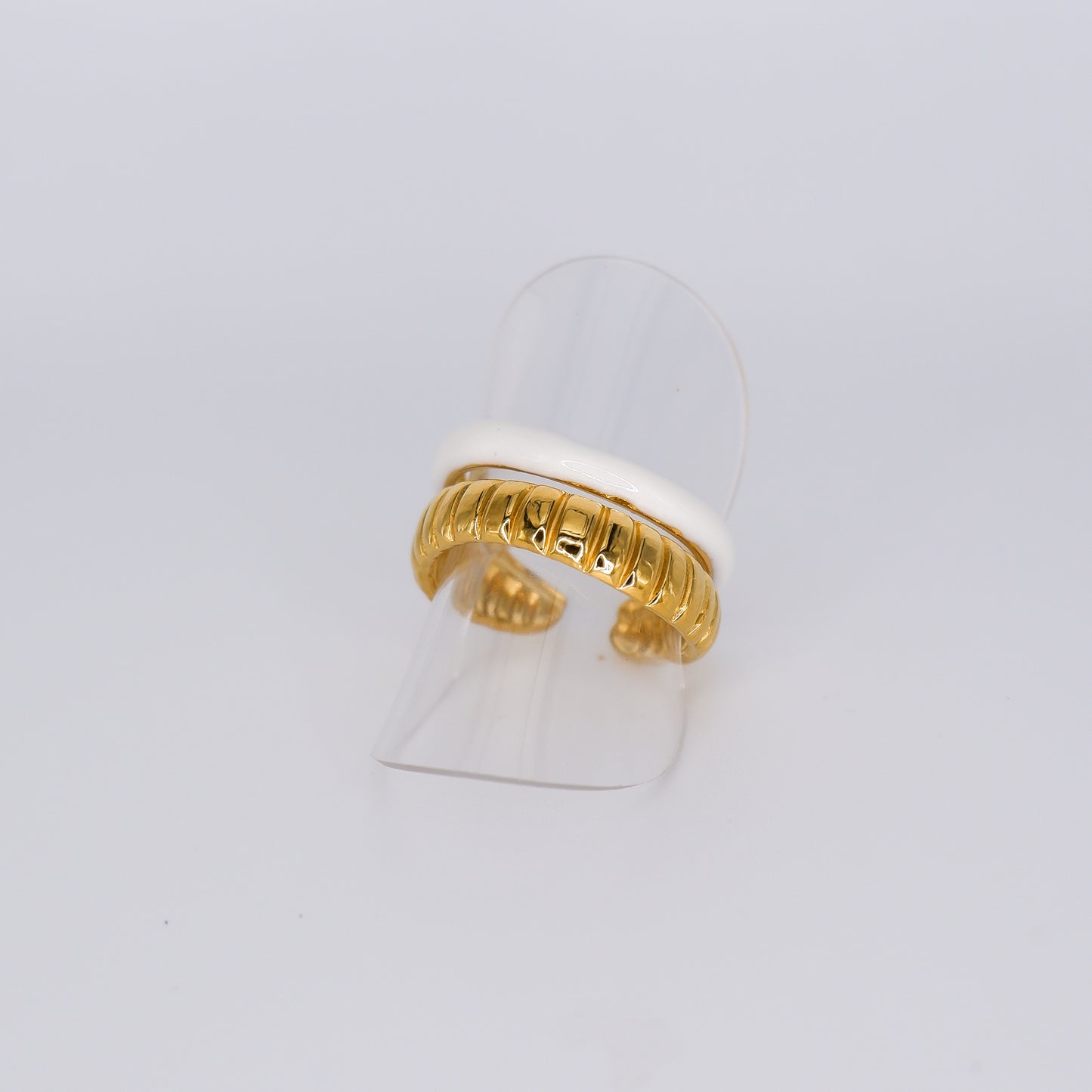 Anel Ajustável Efeito Duplo Dourado e Branco