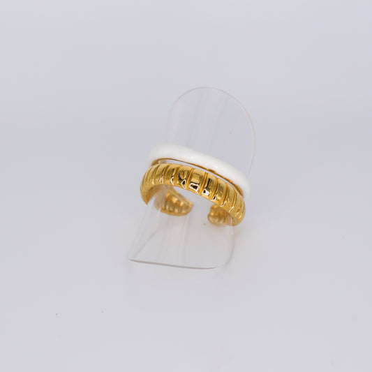 Anel Ajustável Efeito Duplo Dourado e Branco