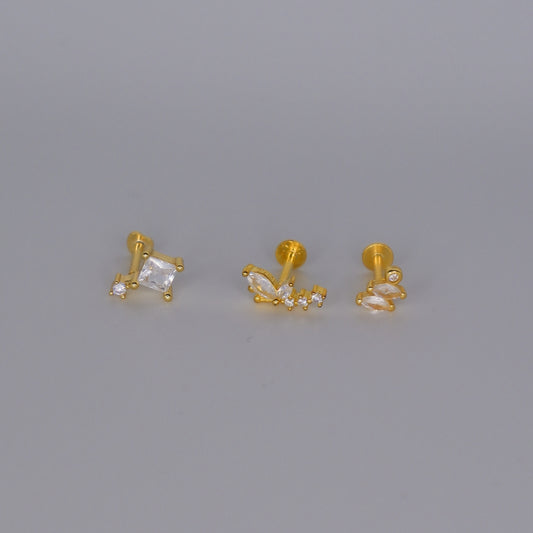 Piercings Achatados Dourados #17 Quadrado e Borboleta